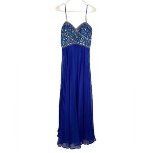 SCALA Y2K Beaded Babydoll Maxi Dress Gown 8 Royal Blue Whimsygoth Fairy Prom